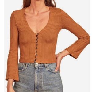 Reformation‎ Burnt Orange Brown Button Down Shirt Size XL